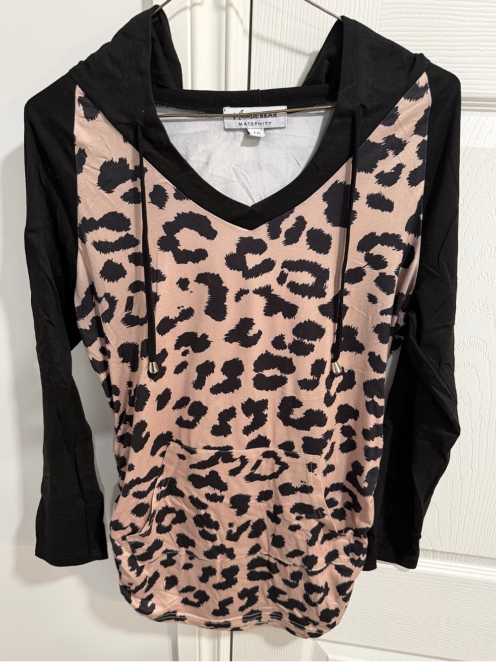Maternity Leopard Print Hooded Top in Blush and Black
